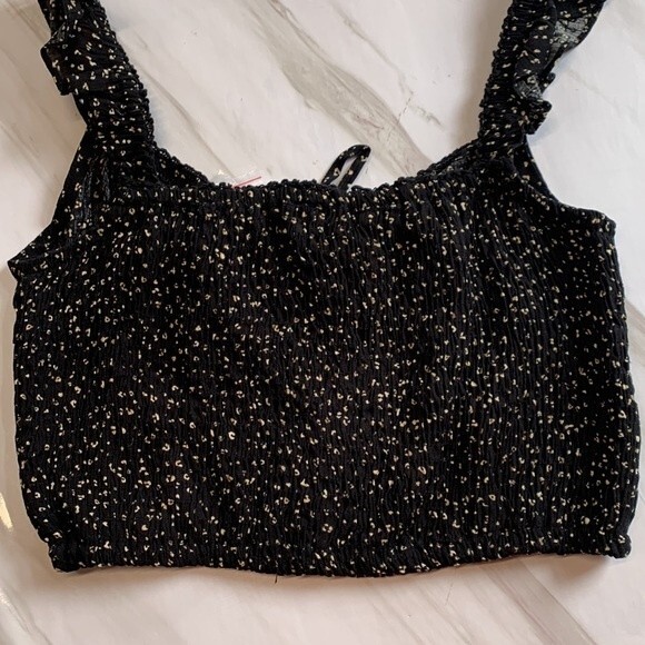 NWT Sim & Sam | Smocked Black Tan Front Tie Button Closure Tank L - Picture 8 of 8